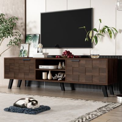 Meuble TV Moderne avec 2 Portes et 2 Niches Ouvertes - pour Salon, Panneaux de Particules - Bois - 160,5x35,5x45 cm