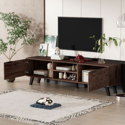 Meuble TV Moderne avec 2 Portes et 2 Niches Ouvertes - pour Salon, Panneaux de Particules - Bois - 160,5x35,5x45 cm