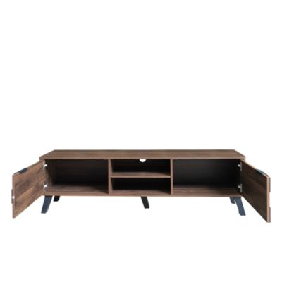 Meuble TV Moderne avec 2 Portes et 2 Niches Ouvertes - pour Salon, Panneaux de Particules - Bois - 160,5x35,5x45 cm