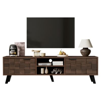 Meuble TV Moderne avec 2 Portes et 2 Niches Ouvertes - pour Salon, Panneaux de Particules - Bois - 160,5x35,5x45 cm
