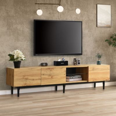 Meuble TV Moderne avec LED et Compartiments ouverts, Structure MDF Robuste, design Contemporain - Naturel