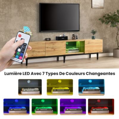 Meuble TV Moderne avec LED et Compartiments ouverts, Structure MDF Robuste, design Contemporain - Naturel