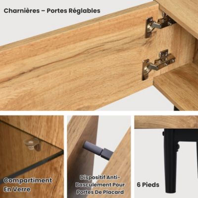 Meuble TV Moderne avec LED et Compartiments ouverts, Structure MDF Robuste, design Contemporain - Naturel
