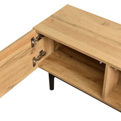 Meuble TV Moderne avec LED et Compartiments ouverts, Structure MDF Robuste, design Contemporain - Naturel