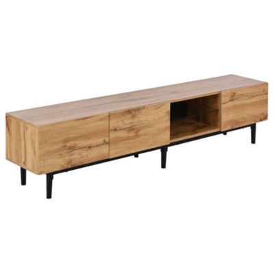 Meuble TV Moderne avec LED et Compartiments ouverts, Structure MDF Robuste, design Contemporain - Naturel