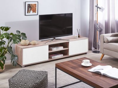 Meuble TV moderne en panneau de particules de bois bois clair LINCOLN