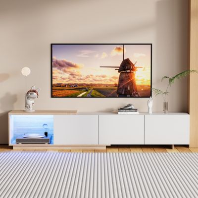 Meuble TV Moderne Extensible 163 - 240 cm avec lumières LED Variables, 3 Tons de Lumière, 3 Tiroirs, Buffet pour Salon, Blanc