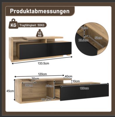 Meuble TV Modulaire Et Extensible - Avec LED Et Module Mobile - Jusqu'à 2 M De Longueur