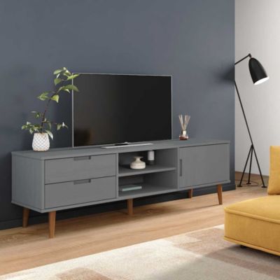 Meuble TV MOLDE Gris 158x40x49 cm Bois de pin massif - Prolenta Premium