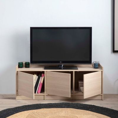 Meuble TV Moscu avec 3 Portes, Couleur Chêne, 139 cm (Largeur)