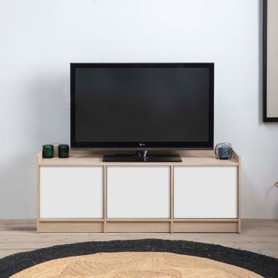 Meuble TV Moscu avec 3 Portes, Couleur Chêne Blanc, 139 cm (Largeur)