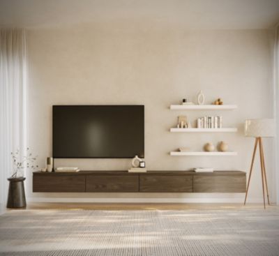 Meuble TV mural aspect bois noyer avec 4 abattants 300 cm BEMMI