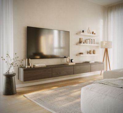 Meuble TV mural aspect bois noyer avec 4 abattants 300 cm BEMMI
