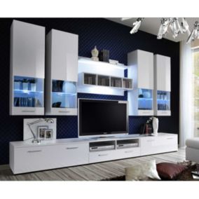 Meuble TV Mural Design "Dorade" 300cm Blanc