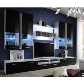 Meuble TV Mural Design "Dorade" 300cm Noir & Blanc