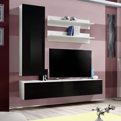 Meuble TV Mural Design "Fly I" 170cm Noir & Blanc