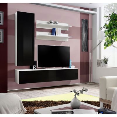 Meuble TV Mural Design "Fly I" 170cm Noir & Blanc
