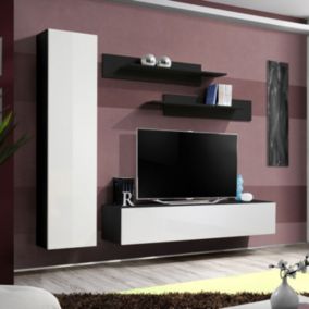 Meuble TV Mural Design "Fly I" 210cm Blanc & Noir