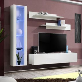 Meuble TV Mural Design "Fly II" 210cm Blanc