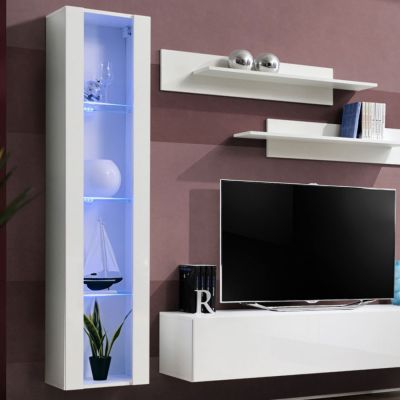 Meuble TV Mural Design "Fly II" 210cm Blanc