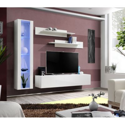 Meuble TV Mural Design "Fly II" 210cm Blanc