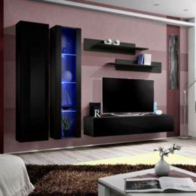 Meuble TV Mural Design "Fly IV" 260cm Noir