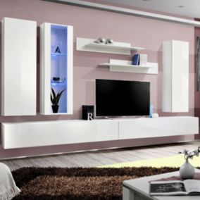 Meuble TV Mural Design "Fly IV" 320cm Blanc