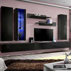 Meuble TV Mural Design "Fly IV" 320cm Noir