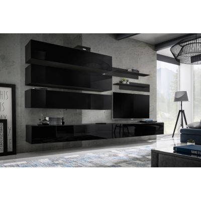 Meuble TV Mural Design "Fly IX" 320cm Noir