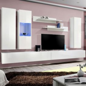 Meuble TV Mural Design "Fly V" 320cm Blanc