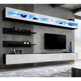 Meuble TV Mural Design "Fly VII" 320cm Blanc & Noir