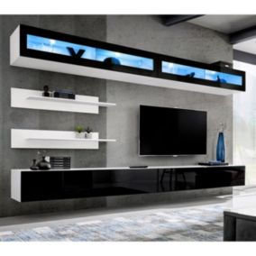 Meuble TV Mural Design "Fly VII" 320cm Noir & Blanc