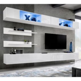 Meuble TV Mural Design "Fly VIII" 320cm Blanc