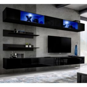 Meuble TV Mural Design "Fly VIII" 320cm Noir