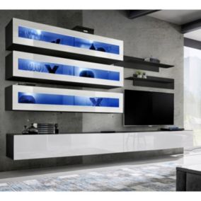 Meuble TV Mural Design "Fly X" 320cm Blanc & Noir