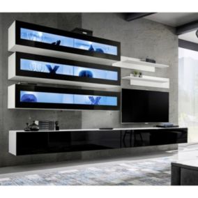 Meuble TV Mural Design "Fly X" 320cm Noir & Blanc