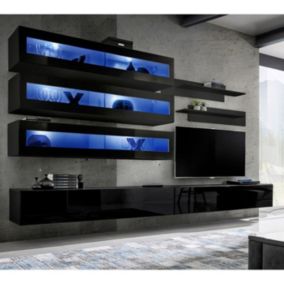 Meuble TV Mural Design "Fly X" 320cm Noir