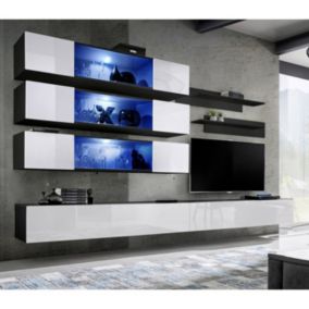 Meuble TV Mural Design "Fly XI" 320cm Blanc & Noir