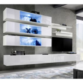 Meuble TV Mural Design "Fly XI" 320cm Blanc