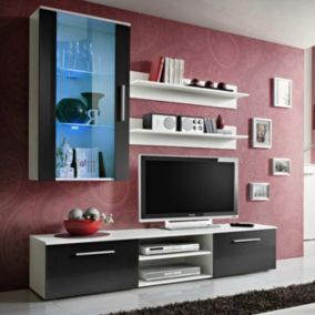 Meuble TV Mural Design "Galino V White" 190cm Noir