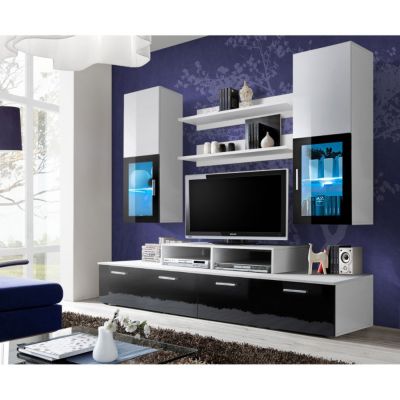 Meuble TV Mural Design "Mini" 200cm Noir & Blanc