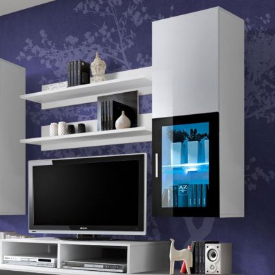 Meuble TV Mural Design "Mini" 200cm Noir & Blanc