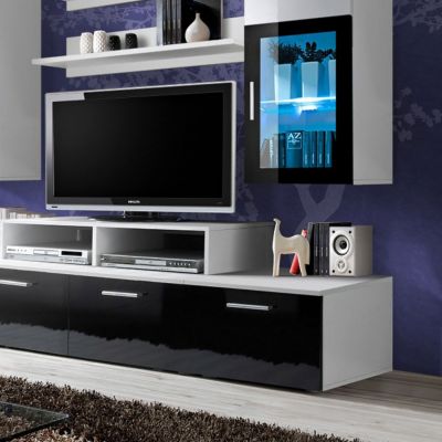 Meuble TV Mural Design "Mini" 200cm Noir & Blanc
