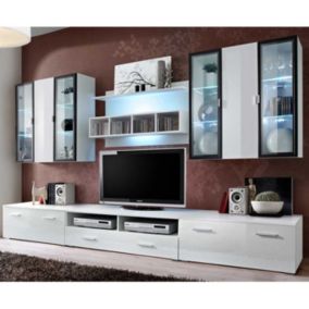 Meuble TV Mural Design "Quadro" 300cm Blanc