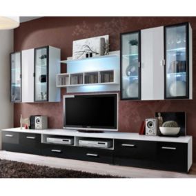 Meuble TV Mural Design "Quadro" 300cm Noir & Blanc