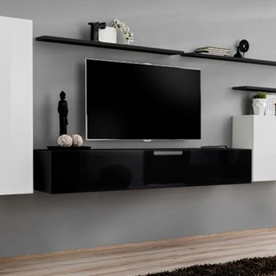 Meuble TV Mural Design "Switch I" 330cm Blanc & Noir