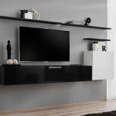 Meuble TV Mural Design "Switch I" 330cm Blanc & Noir