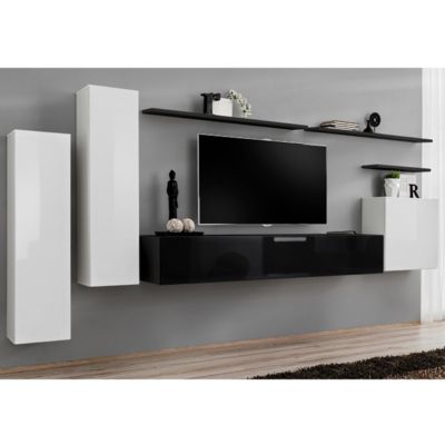 Meuble TV Mural Design "Switch I" 330cm Blanc & Noir