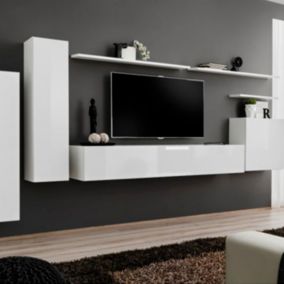 Meuble TV Mural Design "Switch I" 330cm Blanc