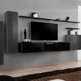 Meuble TV Mural Design "Switch I" 330cm Gris & Noir